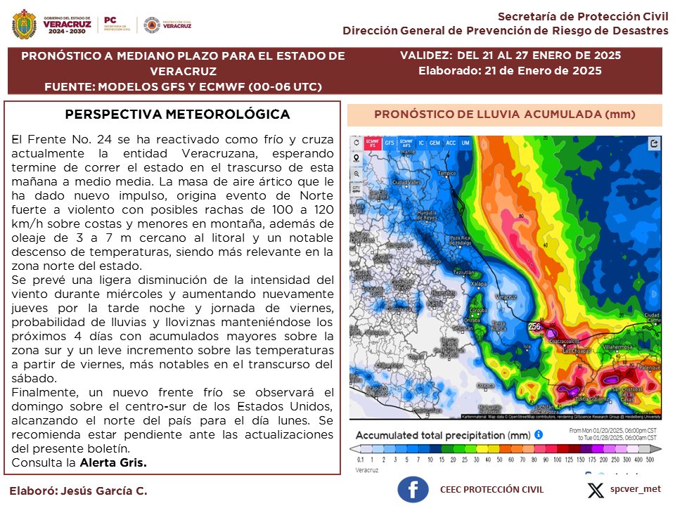 Boletín meteorológico semanal válido del 21 al 27 de Enero de 2025.