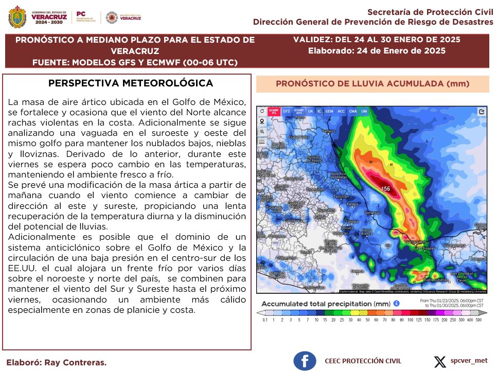 Boletín meteorológico semanal válido del 24 al 30 de Enero de 2025