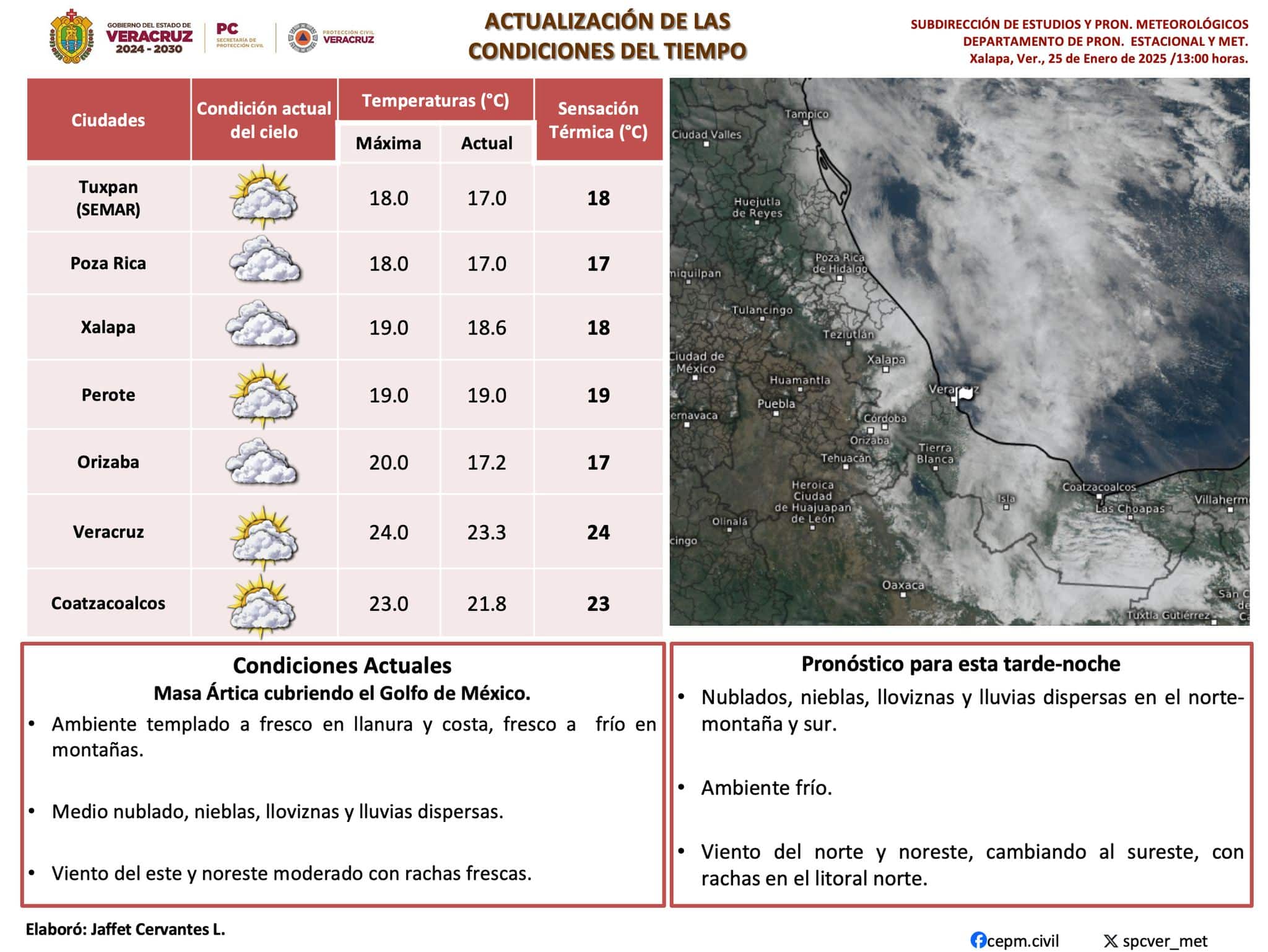 Actualización condiciones del estado del tiempo en Veracruz