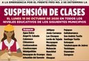Gobierno del Estado suspende clases en 28 municipios ante efectos del FF2