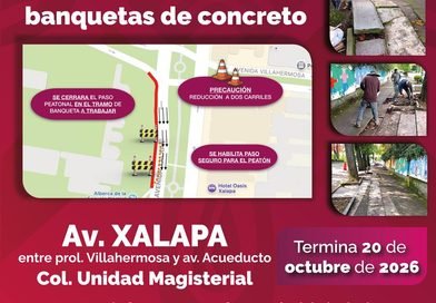 Esta noche, reducción de carriles y cierre peatonal por obras en avenida Xalapa Esta noche, reducción de carriles y cierre peatonal por obras en avenida Xalapa